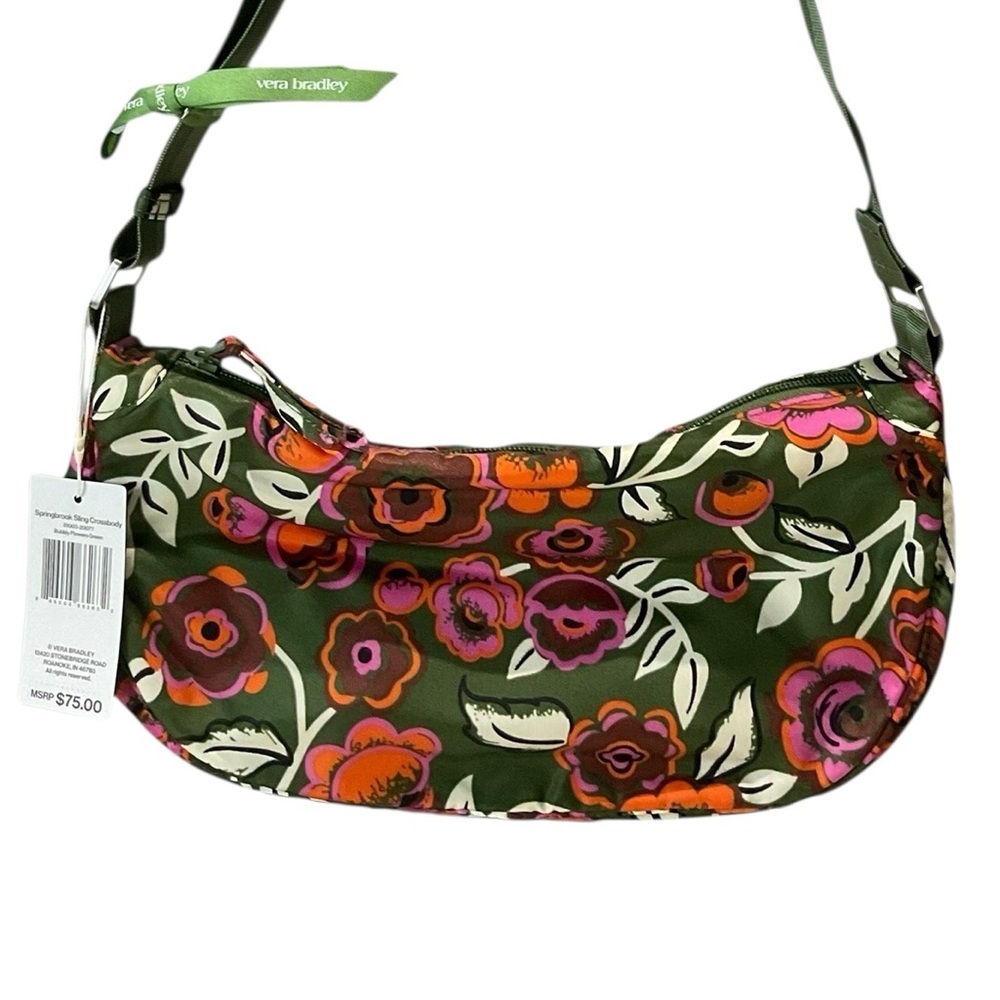 Vera Bradley Springbrook SlingCrossbody Floral Bag in Bubbly Flowers Green